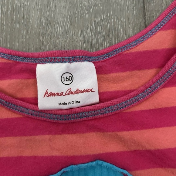 Girls Hanna Andersson Long Sleeved Striped Ruffle Pink And Orange Dress Size 160 - Picture 2 of 4